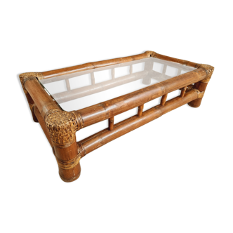Vintage coffee table bamboo with glass