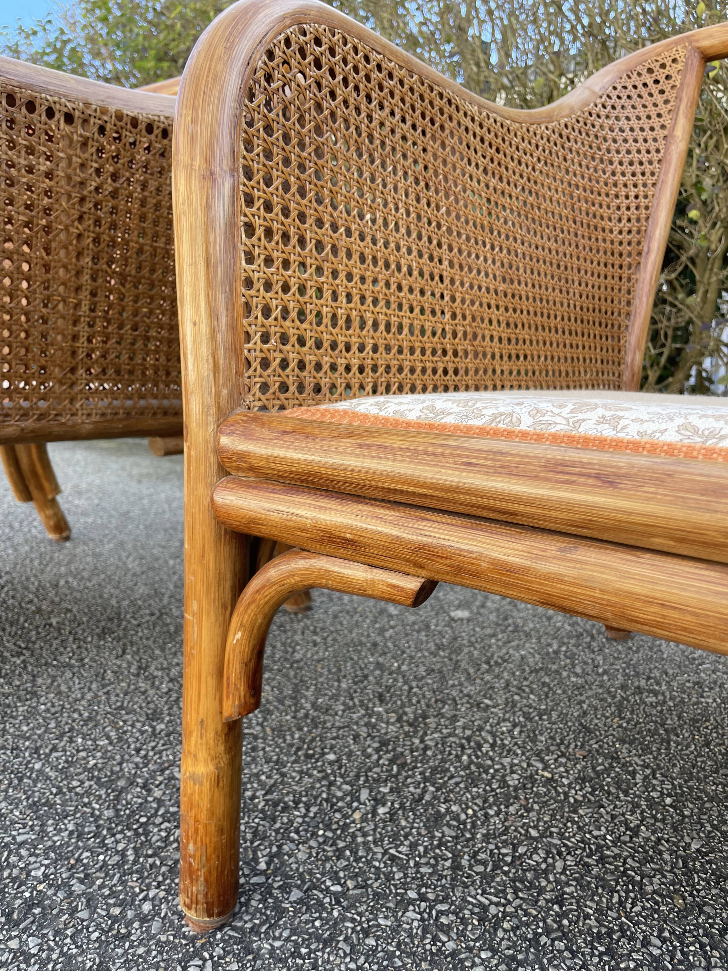 Paire de fauteuils en rotin et cannage