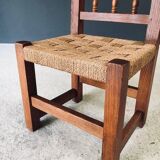 Oak & Rope Travail Populaire Side Chair, Belgium, 1950s