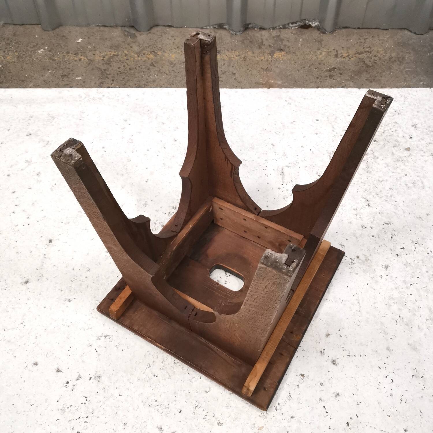 Brutalist old solid oak stool