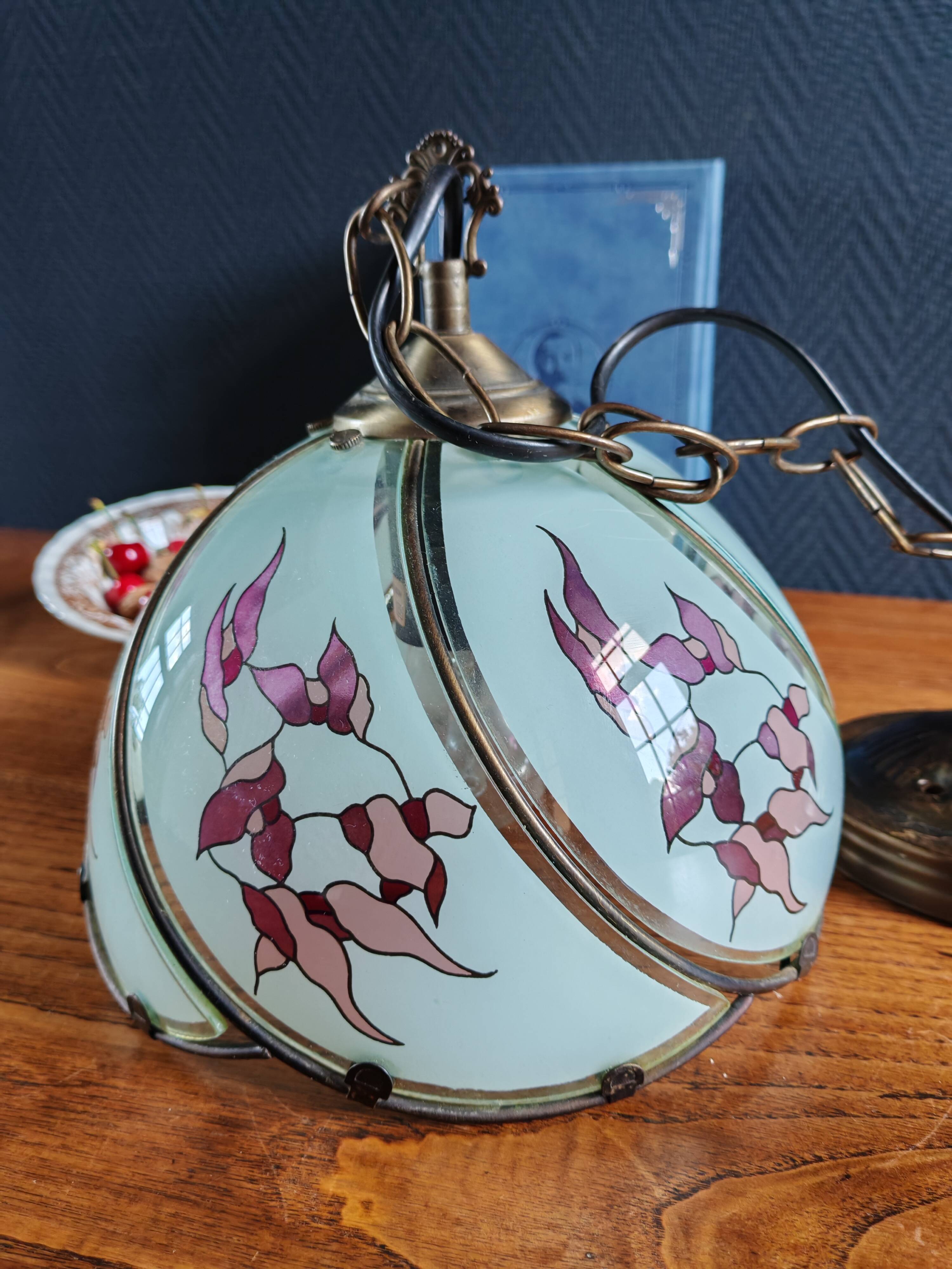 Vintage Tiffany Style Art Deco Pendant Chandelier