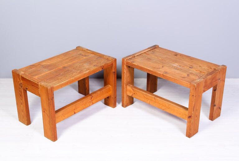 Pair of solid pine side tables Sweden 1970s