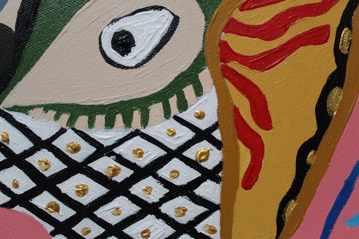 Cubist painting in colored acrylic "Sexual kiss"