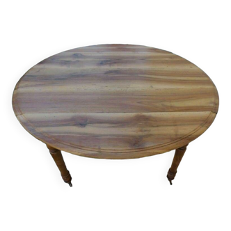 Antique round table on wheels with two flaps in walnut wood - Completely restored