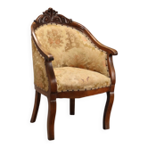 Fauteuil ancien en noyer et tissu, Italie, XIXe siècle