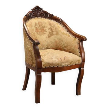 Antique walnut and fabric armchair, Italy, 19th century