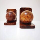 Serre-livres Art Déco en bois de ronce massif poli