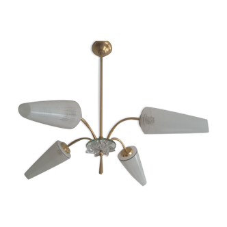 Golden brass and opaline chandelier from the 50s/60s