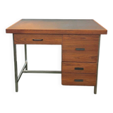 Teak veneer desk with chromed metal frame, from the 70s.