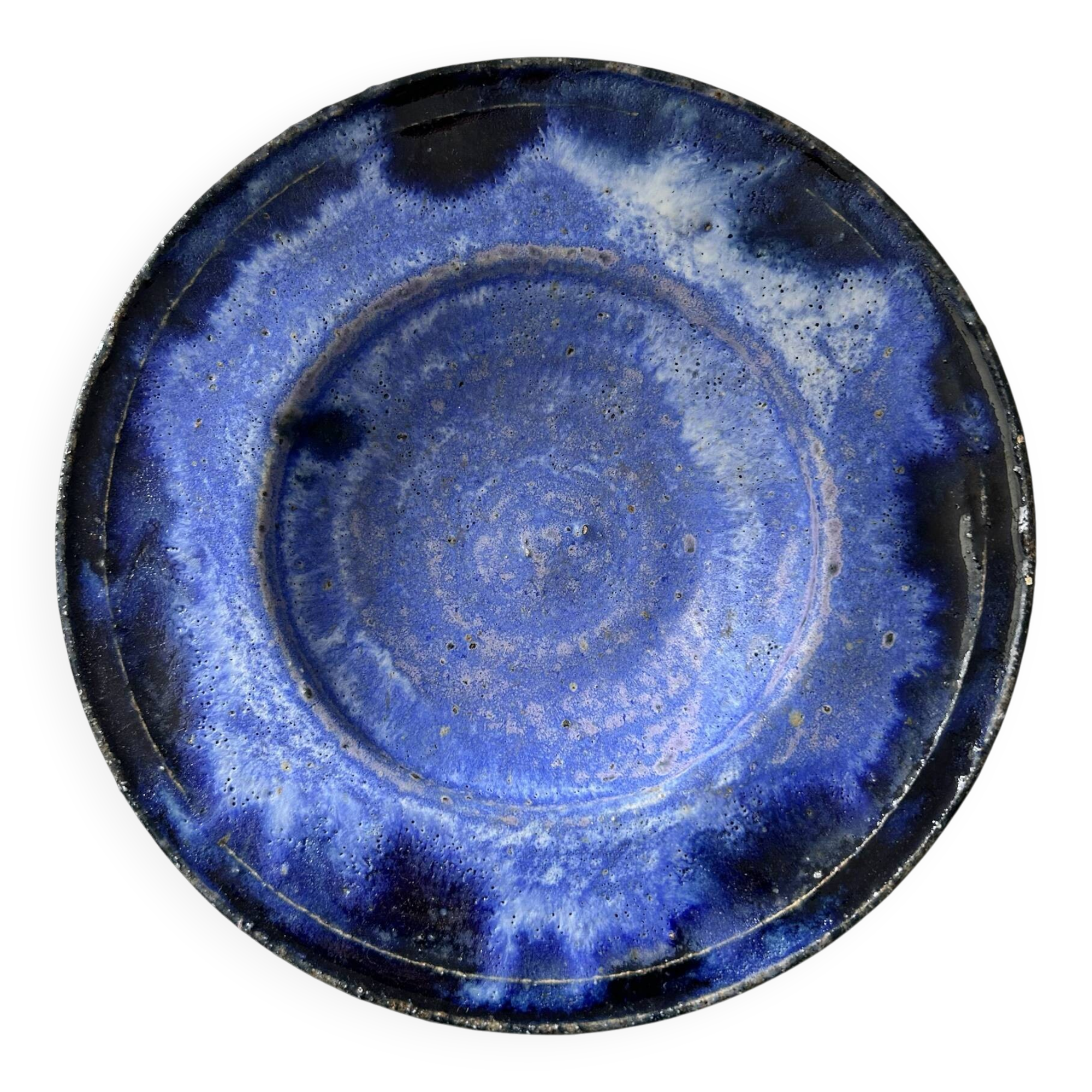 Plat creux bleu indigo signé
