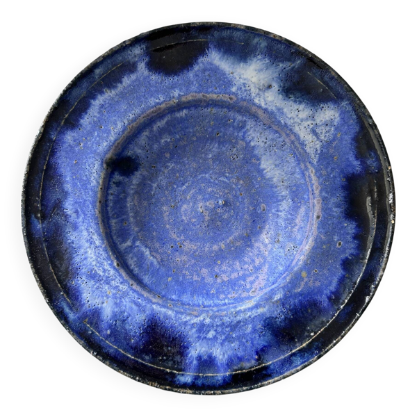 Plat creux bleu indigo signé