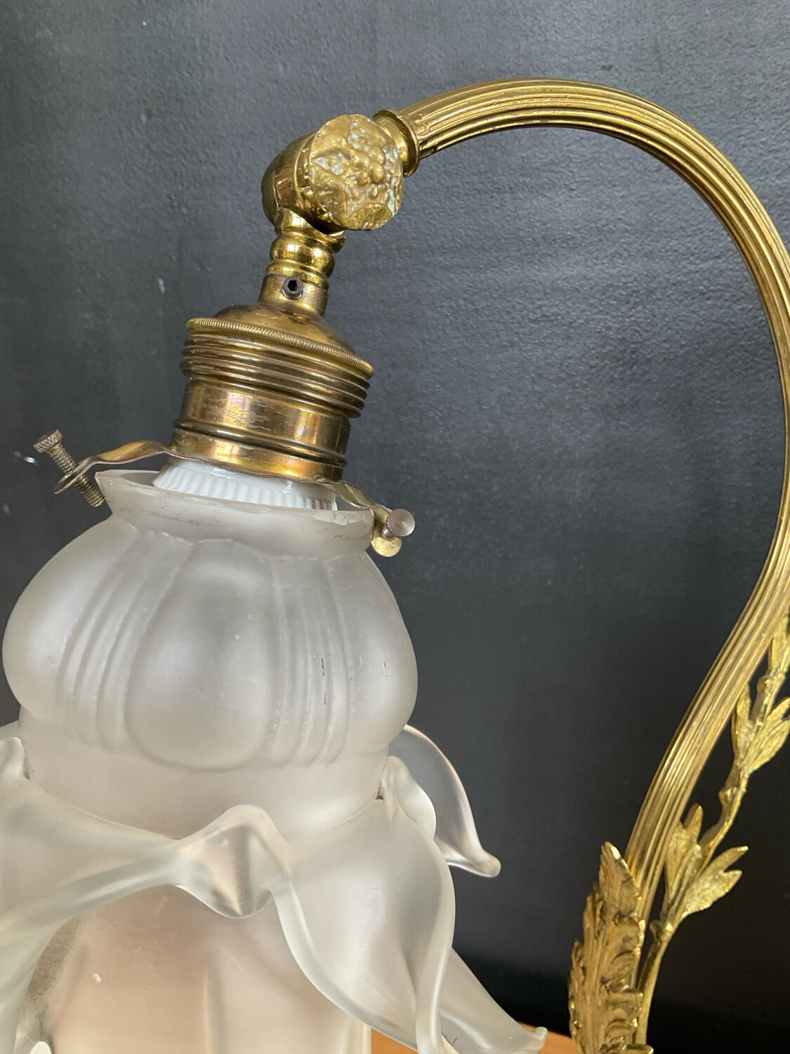 Bronze and glass paste swan neck lamp from the 1960s.