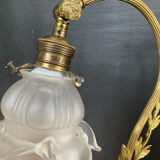 Bronze and glass paste swan neck lamp from the 1960s.