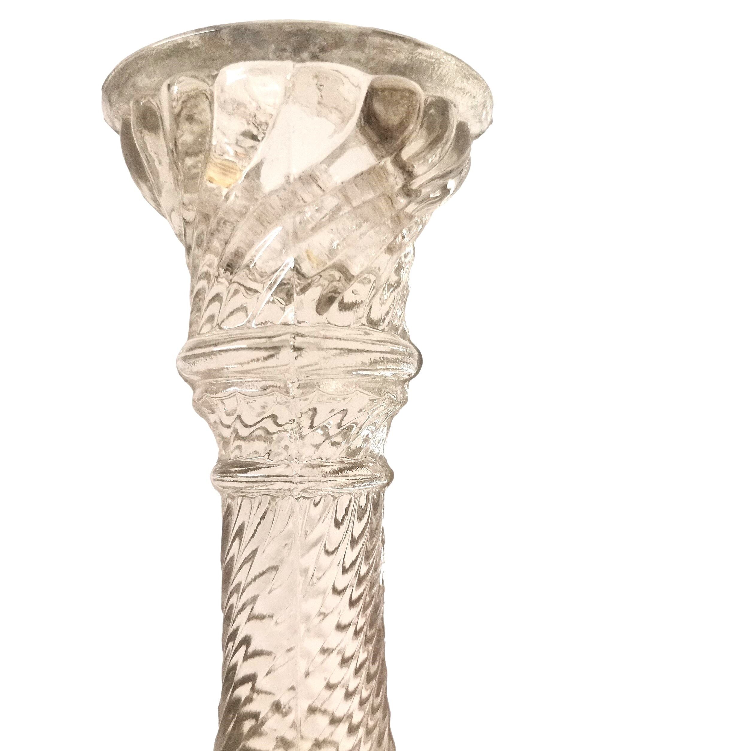 Set of 2 mid century modern clear glass candlestick candle stick holders