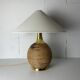 Large midcentury pencil reed rattan bamboo and brass table lamp Italy 1970s