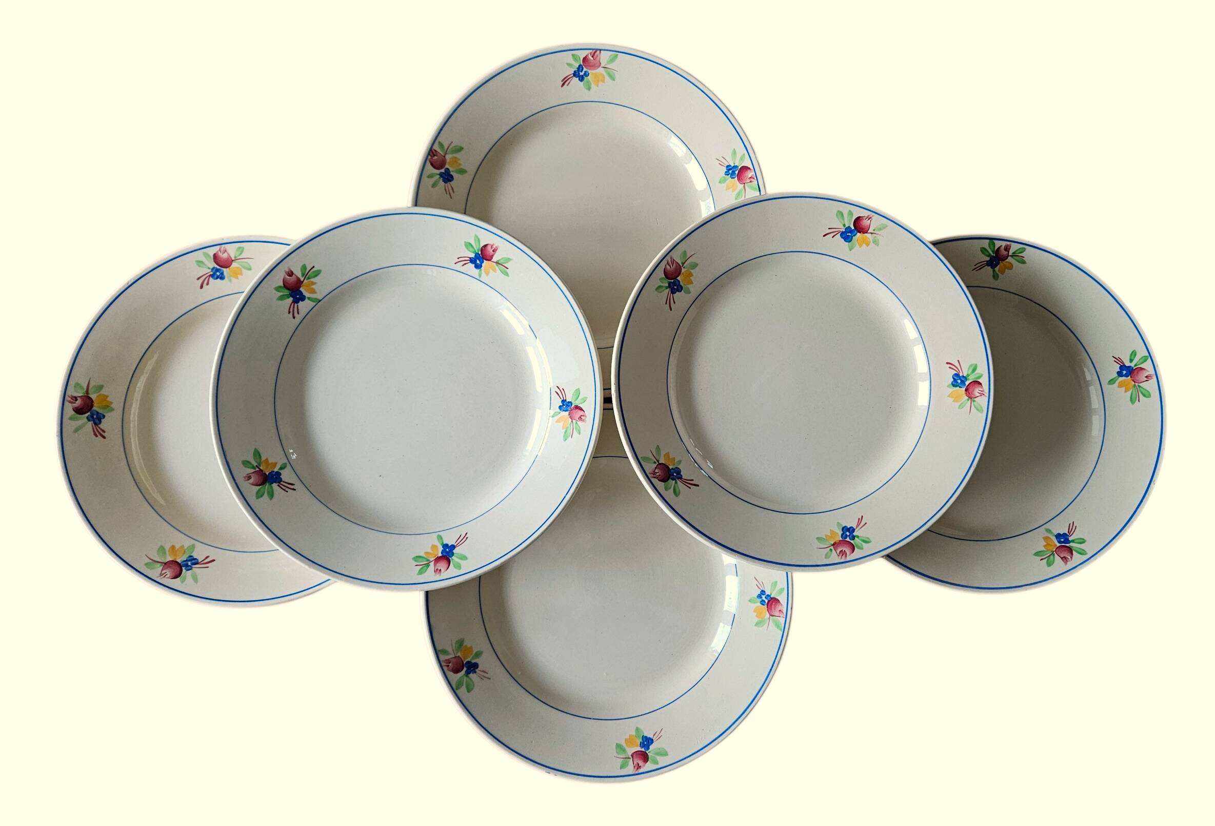 6 antique flat plates in Gien earthenware