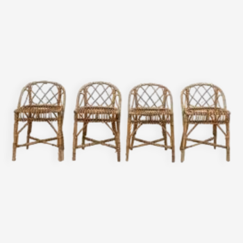 Series of 4 rattan chairs, France, 1960