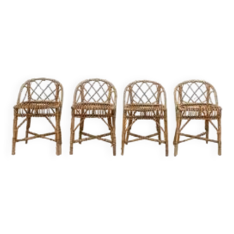 Series of 4 rattan chairs, France, 1960
