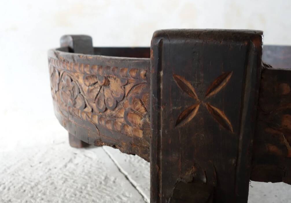 Large Antique Indonesian / Indian Carved Round Chakki Table