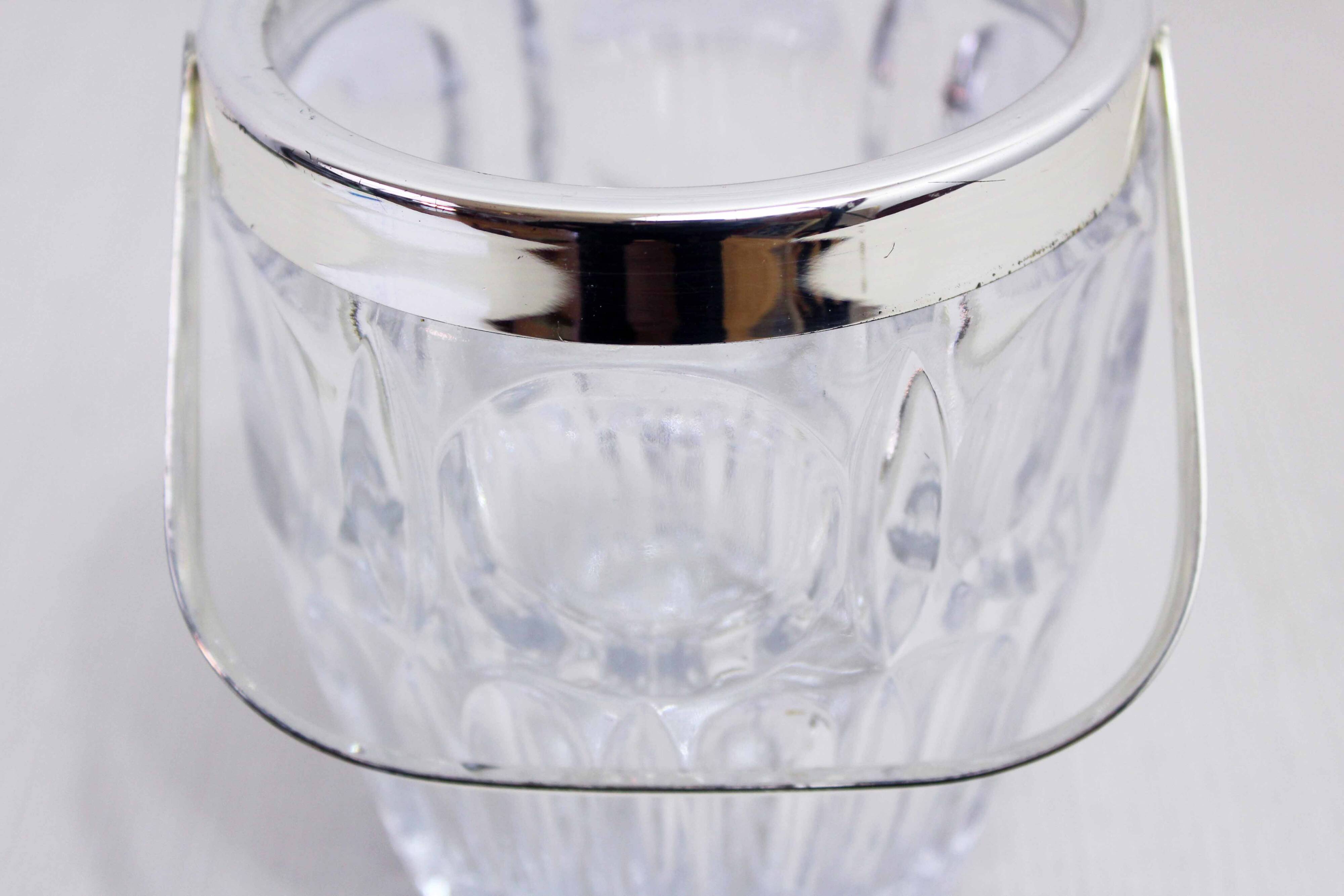 Glass ice bucket with spoon 1970