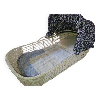 White rattan baby bed bassinet France 70's