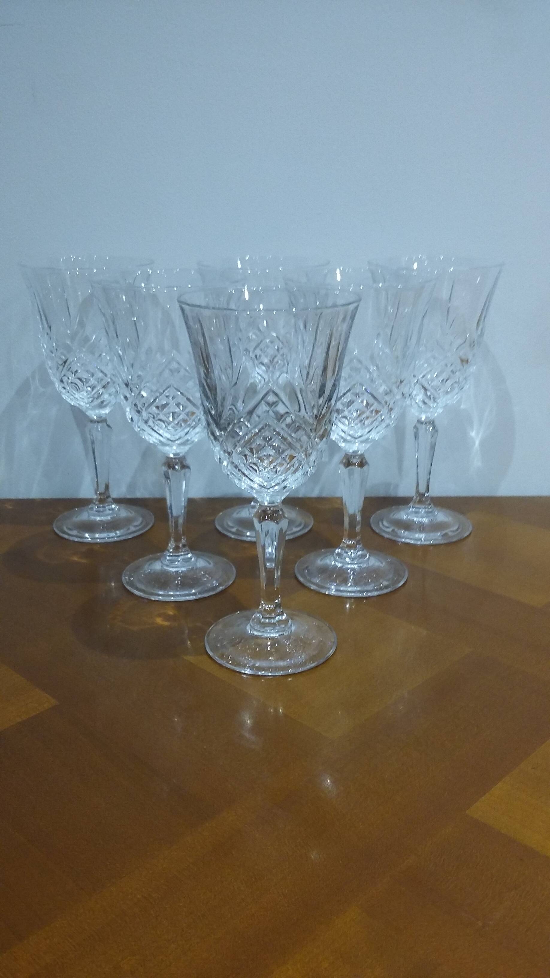 Set of 6 cut crystal wine glasses