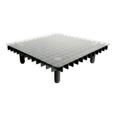 Table basse dans le style de Gianfranco Frattini, bois noir et verre, Italie