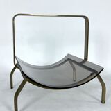 Fontana Arte, Mid-Century brass and curved glass magazine holder. Italy 1960s