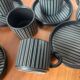 Tasses à café noir rayée blanc vintage Salins