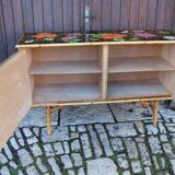 Vintage bamboo and rattan sideboard in the style of Audoux Minet.