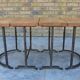 Unusual modular coffee table in oak and wrought iron.
