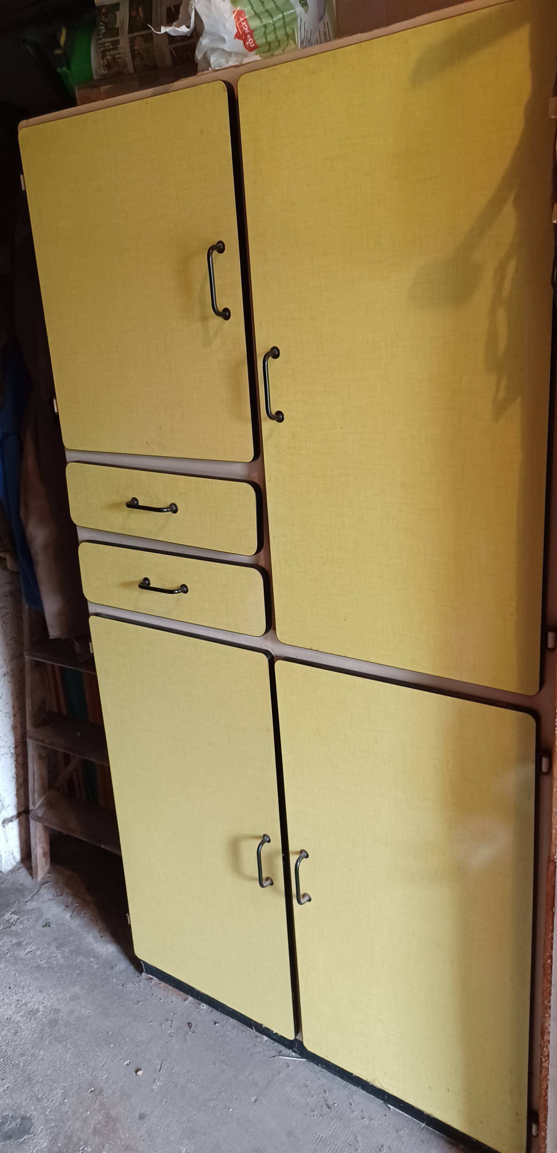 Yellow formica kitchen cabinet