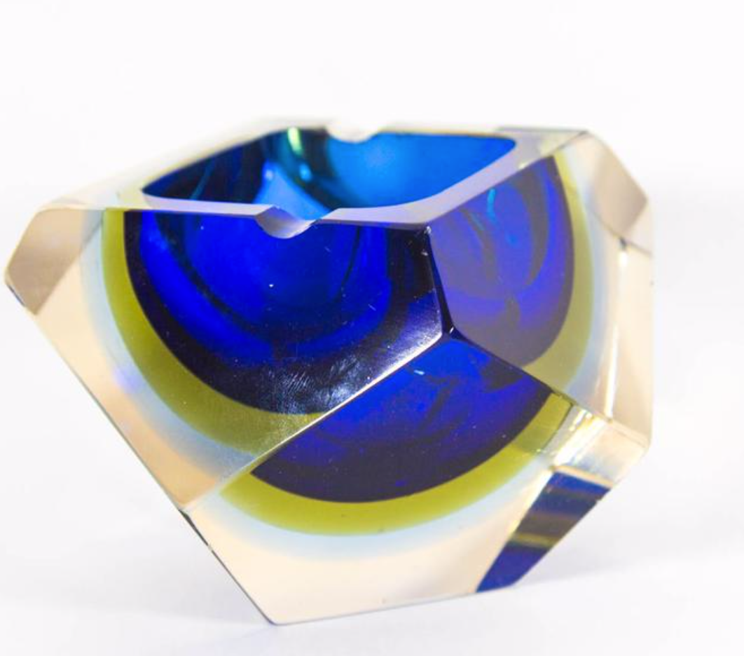 Blue and yellow Murano Mandruzzato ashtray