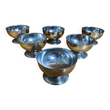 Set of 6 Ice Cream Bowls Style Rémy LETANG Vintage Stainless Steel #E084
