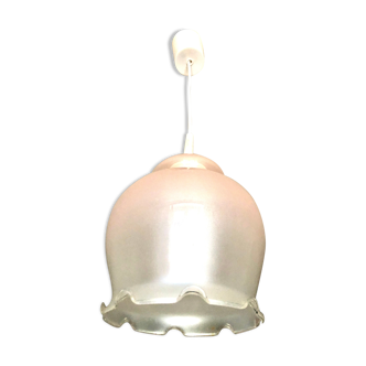 Suspension verre dépoli à volants rose nacré 1960