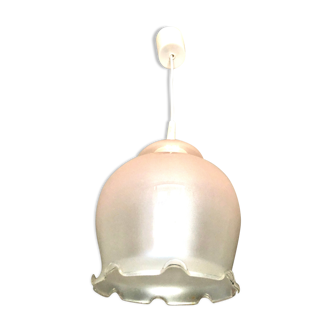 Frosted glass suspension with pearl pink ruffles 1960