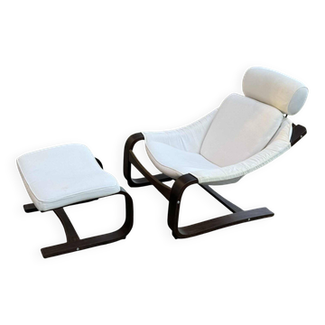 Ensemble de fauteuils et poufs scandinaves vintage en bois courbé, années 1970