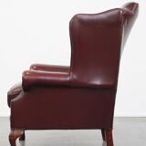 Red Cowhide Leather English Chesterfield Wingback Chair