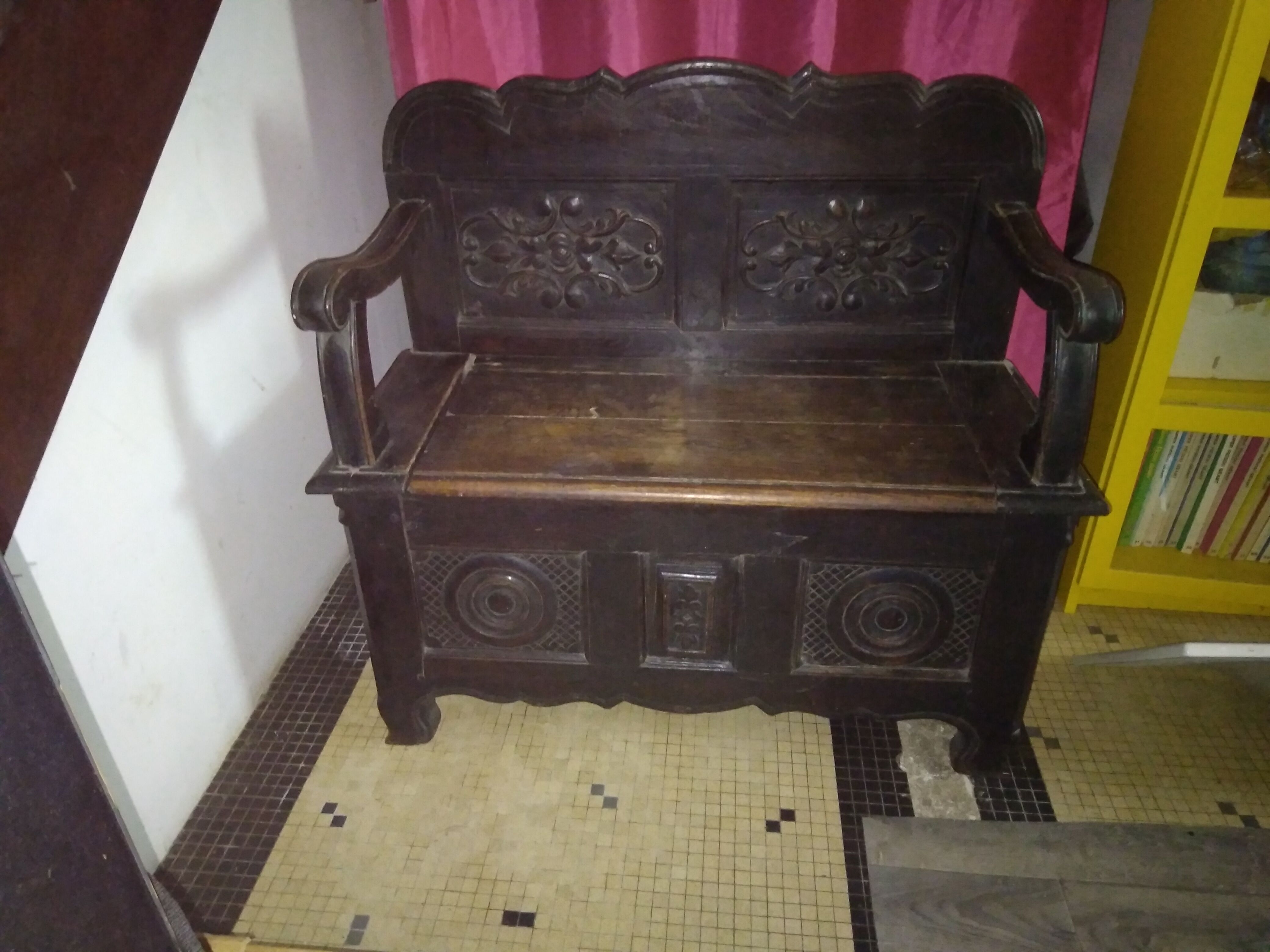 Old Breton enclosed bed chest bench