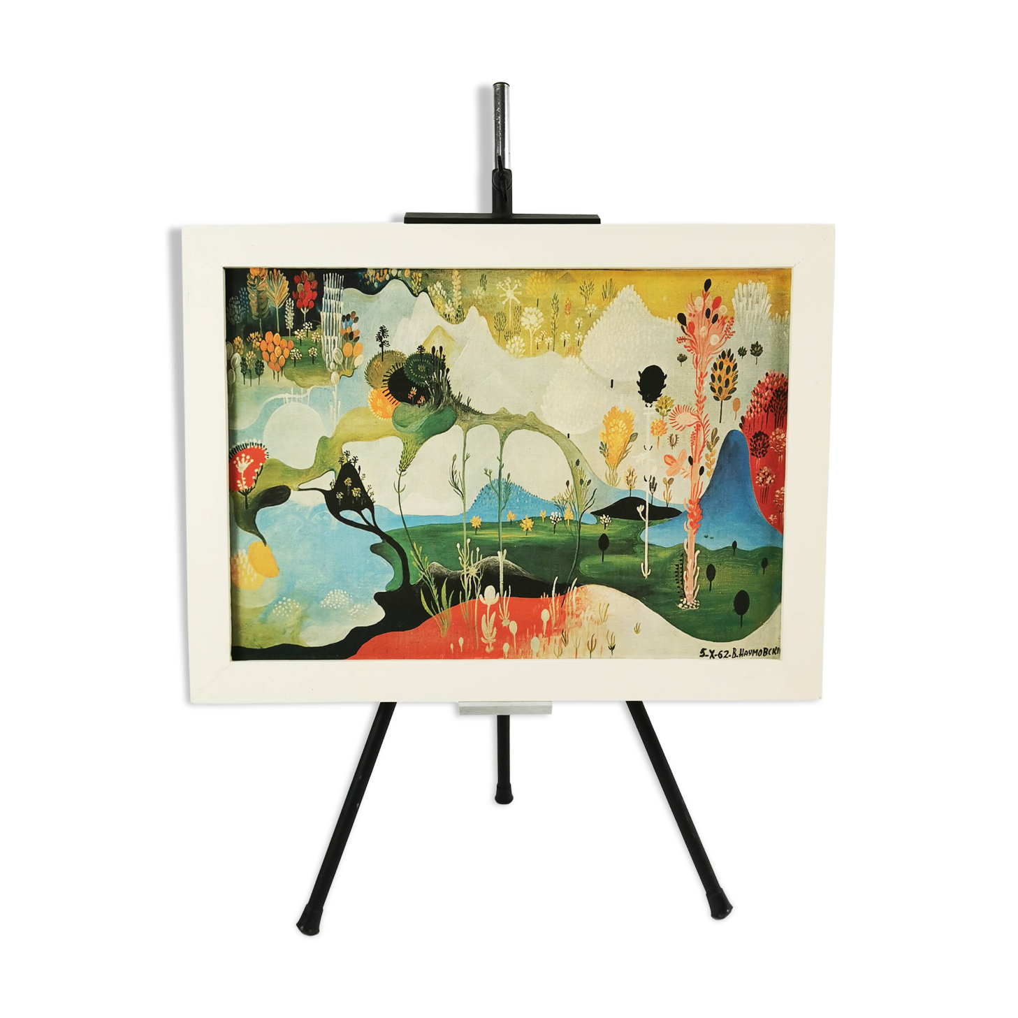 Vangel Naumovski, surrealist composition, print on canvas, 1960s-1970s