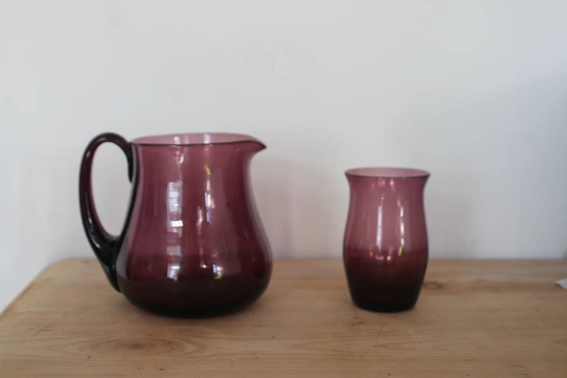 Vintage purple plum glass pitcher and glass – Retro set