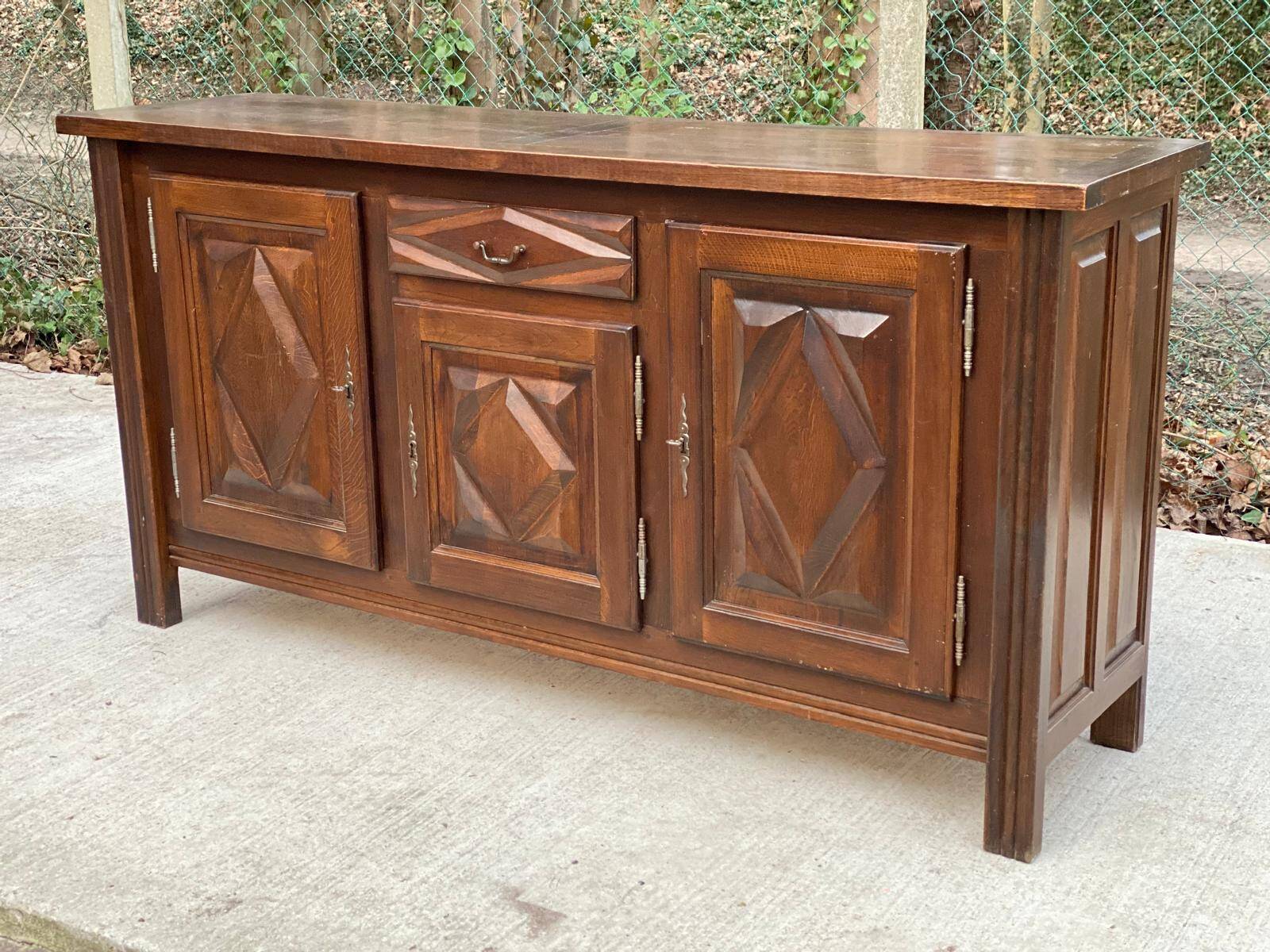 Art Deco sideboard in solid dark oak satin wood with 3 doors