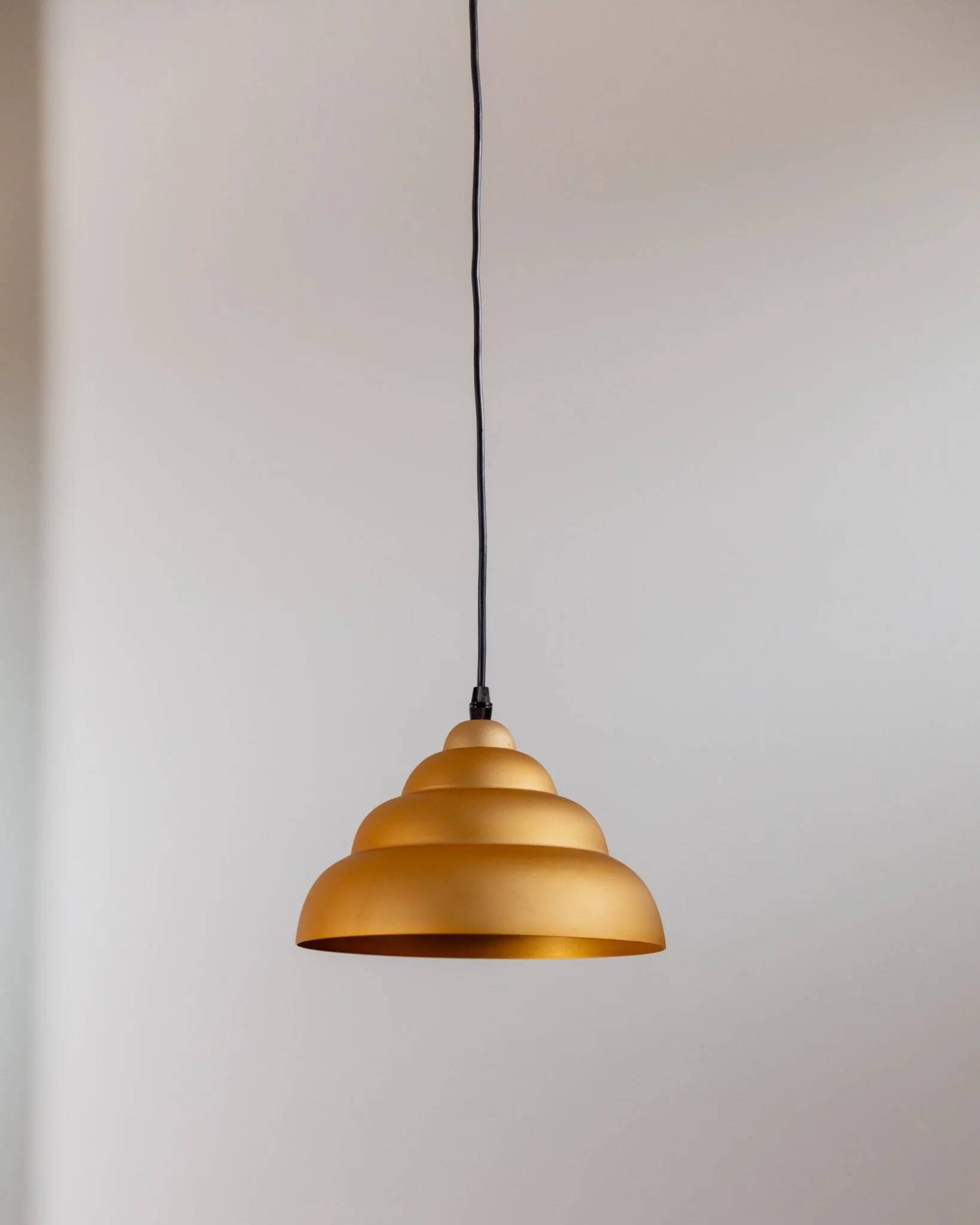 Vintage Yellow-Gold Aluminum Ceiling Lamp, 1980s Memphis-Postmodern Beehive Pendant with Striped Cable