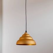 Vintage Yellow-Gold Aluminum Ceiling Lamp, 1980s Memphis-Postmodern Beehive Pendant with Striped Cable