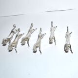 Set of 6 animal-shaped knife rests, modernist horse design in silver-plated metal, equestrian.