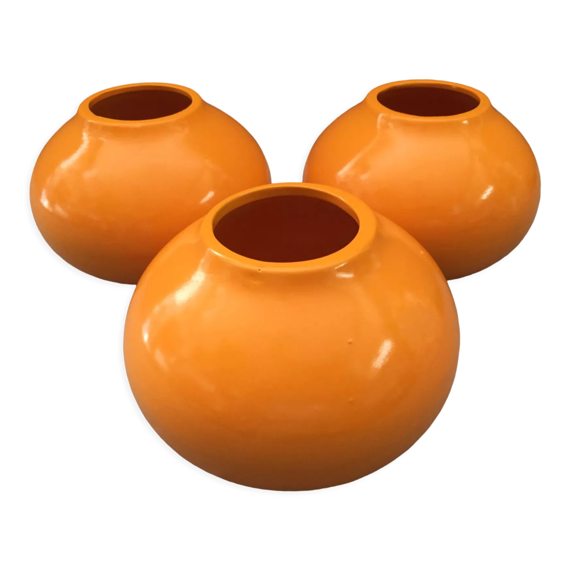Set of 3 decorative balls ceramic earthenware orange art deco earthenware