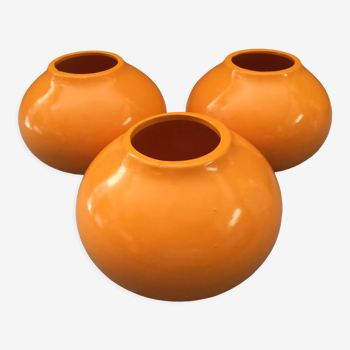 Lot de 3 vases boules décoratifs ceramique faïence orange art déco