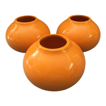 Set of 3 decorative balls ceramic earthenware orange art deco earthenware