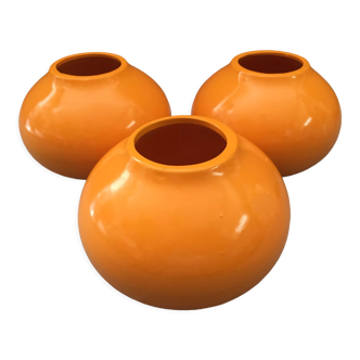 Lot de 3 vases boules décoratifs ceramique faïence orange art déco