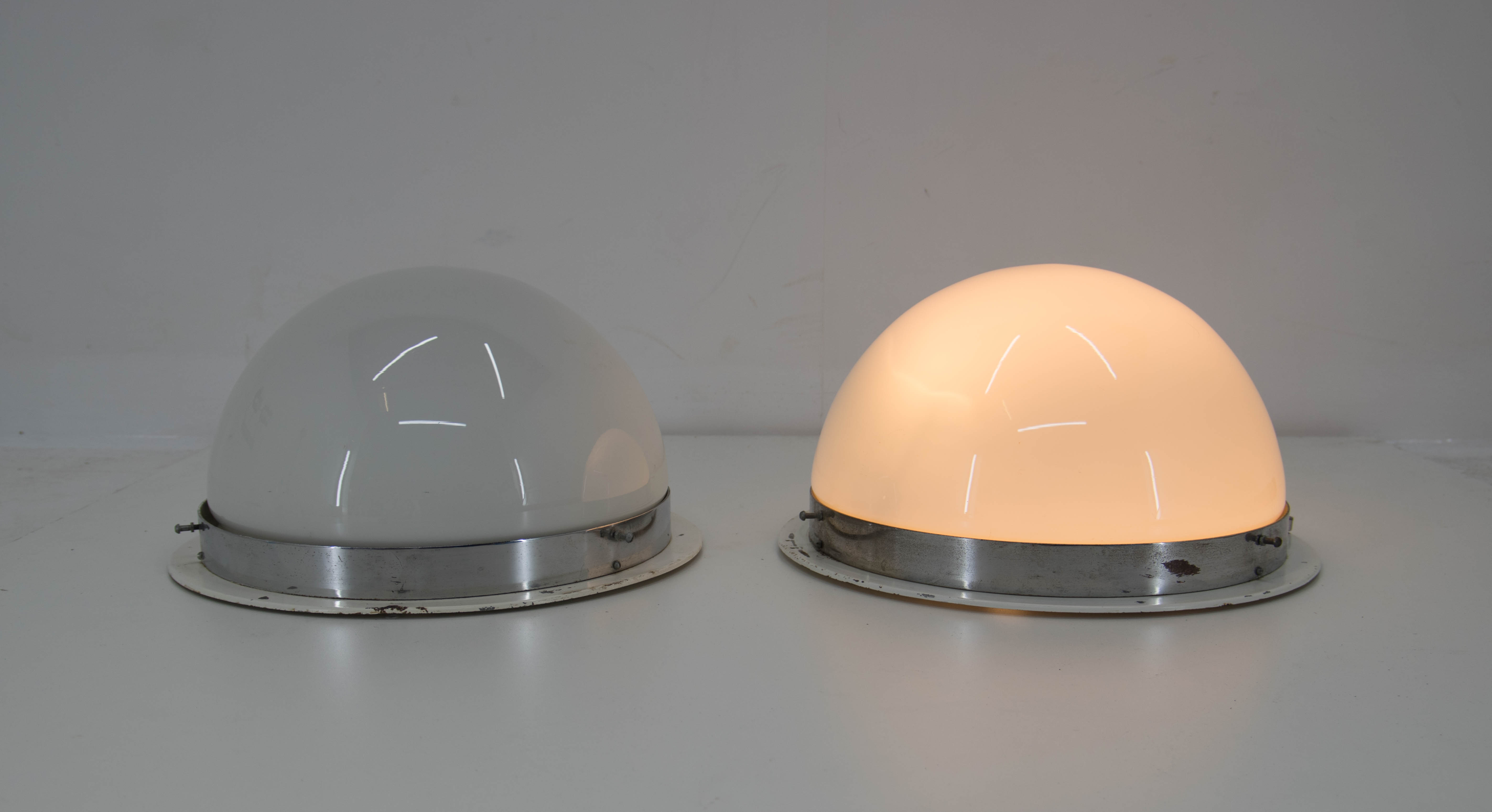 Big Bauhaus Chrome Flush Mount or Wall Light , 1940s, EIGHT items Available